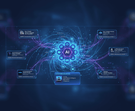 Neural network diagram of AI news topics