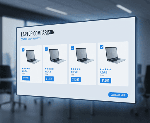 Laptop comparison table on a monitor