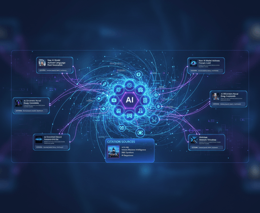 Neural network diagram of AI news topics